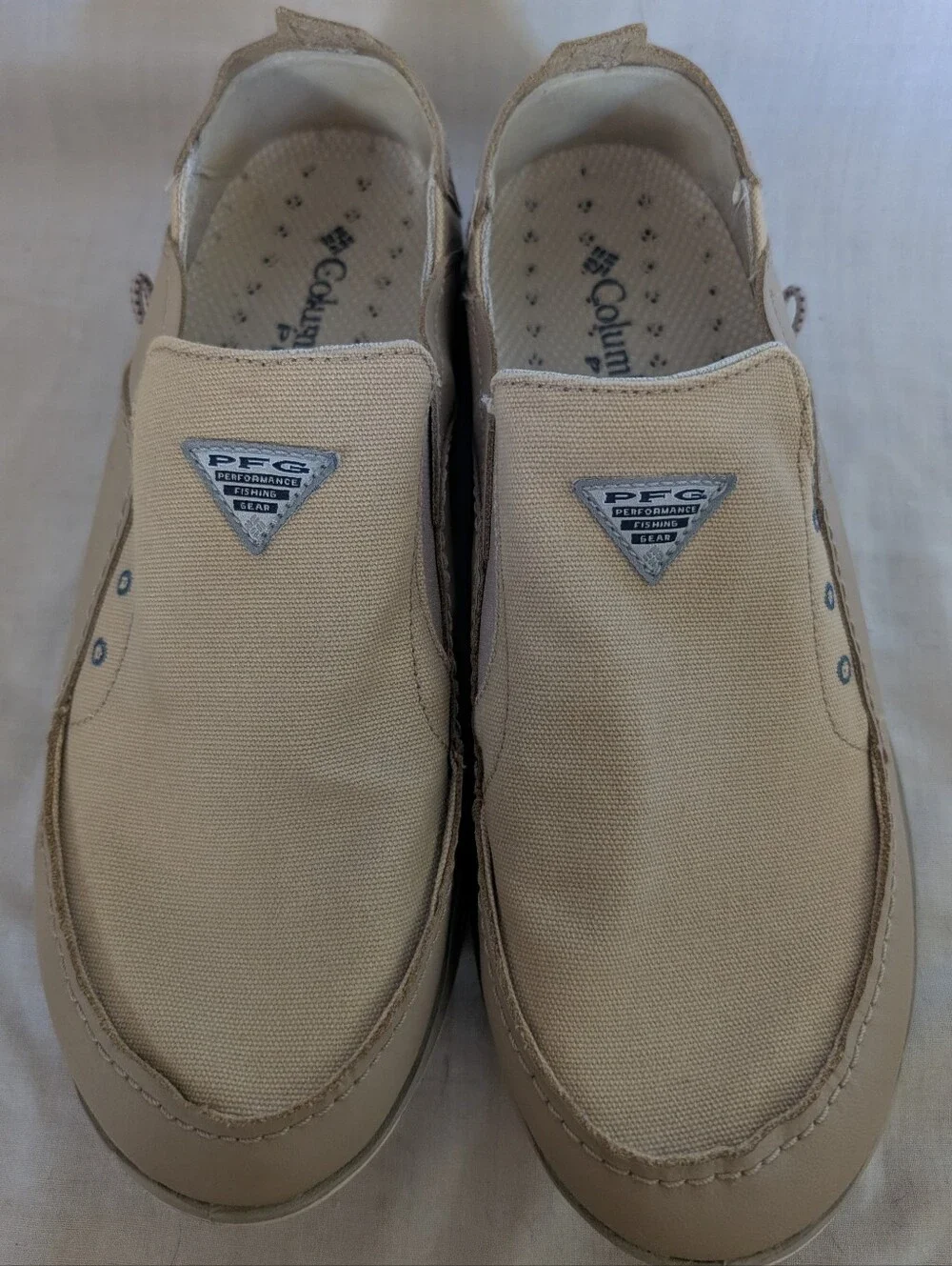 Columbia Men's Bahama Vent PFG Shoes Waterproof Beige Boat Loafer Size 9.5